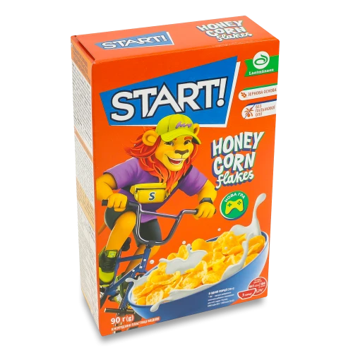 Сніданки сухі зернові Пластівці кукурудзяні медові Honey corn flakes Start!, 90 г