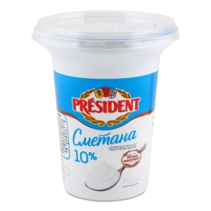 Сметана President 10%, 300 г, стаканчик