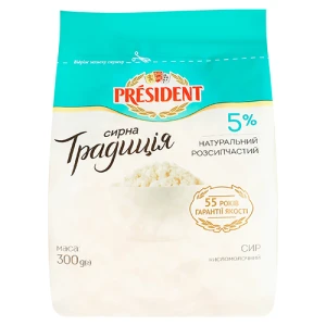 Сир кисломолочний 5% Президент 300г пакет