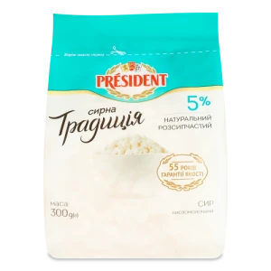 Сир кисломолочний 5% Президент 300г пакет