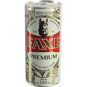 Пиво 1л 5% світле фільтроване пастеризоване Premium Faxe з/б
