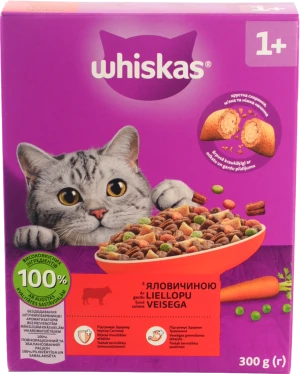 Корм для дорослих котів з яловичиною Whiskas 300г