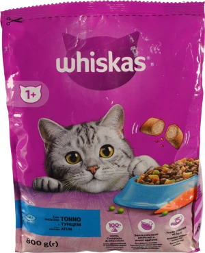 Корм сухий повнораціонний для дорослих котів З тунцем Whiskas 800г
