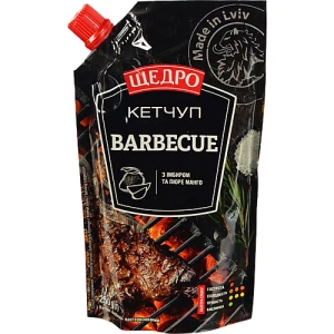 Кетчуп Щедро Barbecue з імбиром та пюре манго, д.п., 250 г