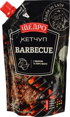 Кетчуп Щедро Barbecue з імбиром та пюре манго, д.п., 250 г