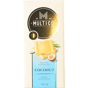 Шоколад Multico 100г білий з кокосом бельгійський