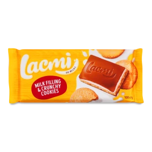 Шоколад молочний з молочною начинкою та печивом Lacmi Roshen м/у 100г