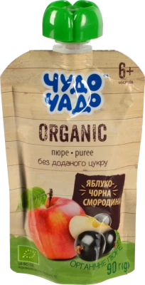 Пюре для дітей від 6міс без цукру Яблуко-чорна смородина Organic Чудо-Чадо д/п 90г