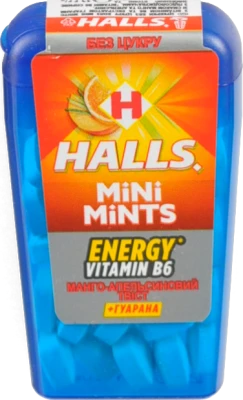 Цукерки без цукру +гуарана Манго-апельсиновий твіст Mini Mints Halls п/у 12.5г