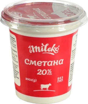 Сметана Mileko 20% жиру, 300 г, стаканчик пластиковий