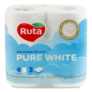 Папір туалетний 3-х шаровий Pure White Ruta 4шт