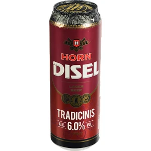 Пиво світле фільтроване пастеризоване «Horn Disel Tradicinis Lager», 6,0%, 0,568 л, банка металева {CAN} (ALU 41)