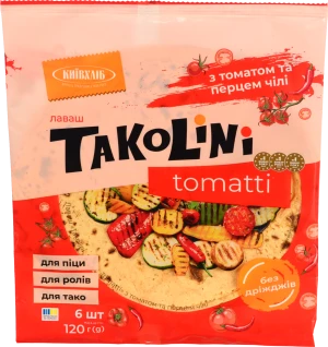 Лаваш «Київхліб» Takolini Tomatti з томатом та перцем чилі, 120 г (6 шт.)