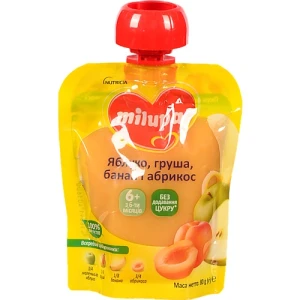 Пюре для дітей від 6міс фруктове Яблуко-груша-банан-абрикос Milupa д/п 80г