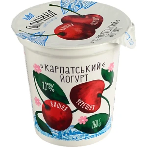 Йогурт 2.2% десертний з наповнювачем Вишня-черешня Карпатський Галичина ст 260г