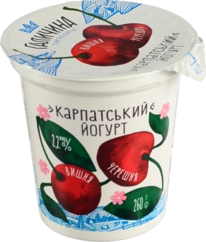 Йогурт 2.2% десертний з наповнювачем Вишня-черешня Карпатський Галичина ст 260г