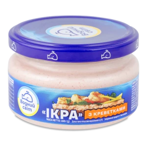 Продукт з ікрою океанічної риби та креветками Ікра Водний світ 160г с/б