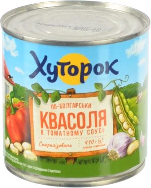 Квасоля Хуторок 410г по-болгарськи томатний соус з.б