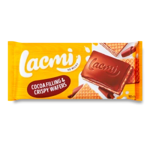 Шоколад молочний з шоколадною начинкою та вафлею Lacmi Roshen м/у 90г