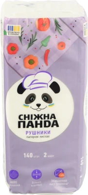 Рушники паперові листові 2-х шарові Сніжна панда 140шт
