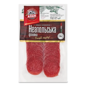 Ковбаса «Неапольська філейна» нарізка сиров’ялена вищого ґатунку ТМ «Алан», 80 г