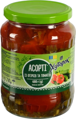 Овочеве асорті Хуторок 680мл огірки помідори скло