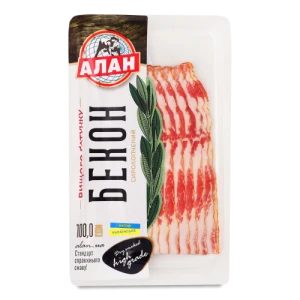 Бекон Алан сирокопчений, вищий гатунок, нарізка, 100 г