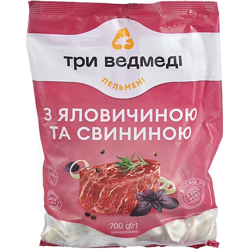 Пельмені з яловичиною та свининою Три ведмеді м/у 700г
