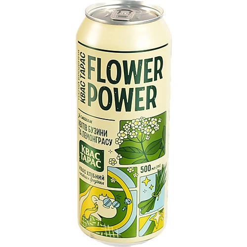 Квас Тарас Flower Power 0.5л смак квітів бузини та лемонграсу з/б
