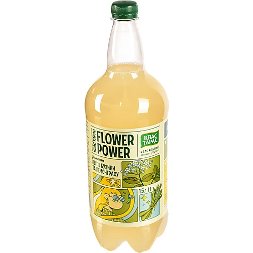 Квас Тарас Flower Power 1.5л смак квітів бузини та лемонграсу