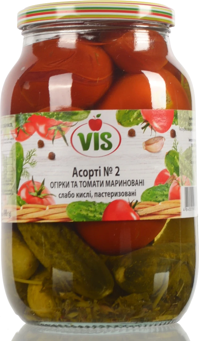 Асорті огірки та томати Vis 980г слабо кислі мариновані