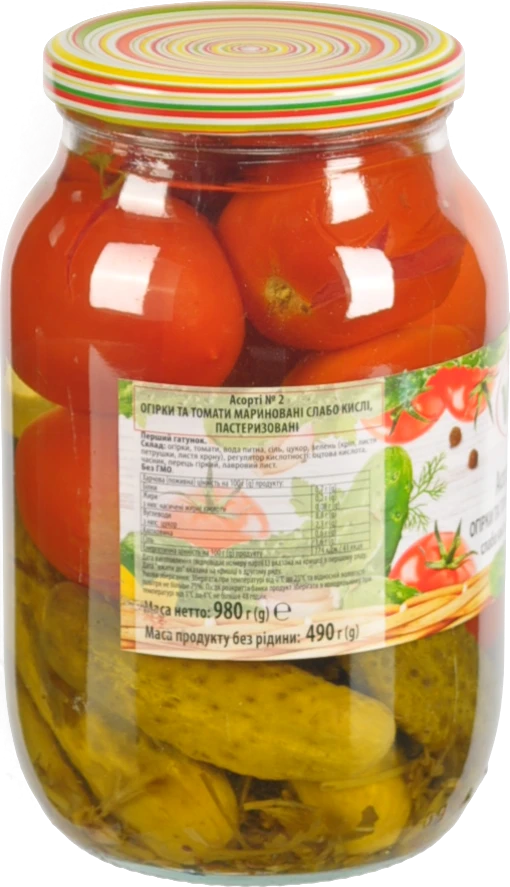 Асорті огірки та томати Vis 980г слабо кислі мариновані