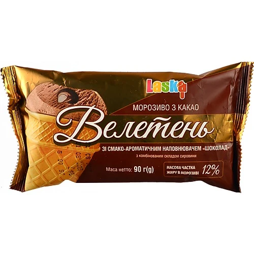 Морозиво 12% шоколадне у вафельному стакані Велетень Laska м/у 90г
