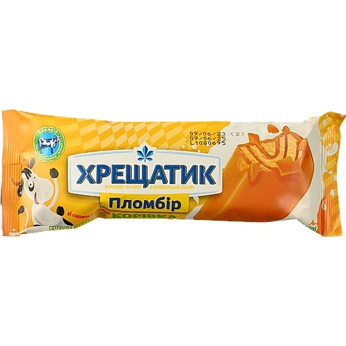 Морозиво 12% пломбір зі смаком карамелі Корівка Хрещатик м/у 75г