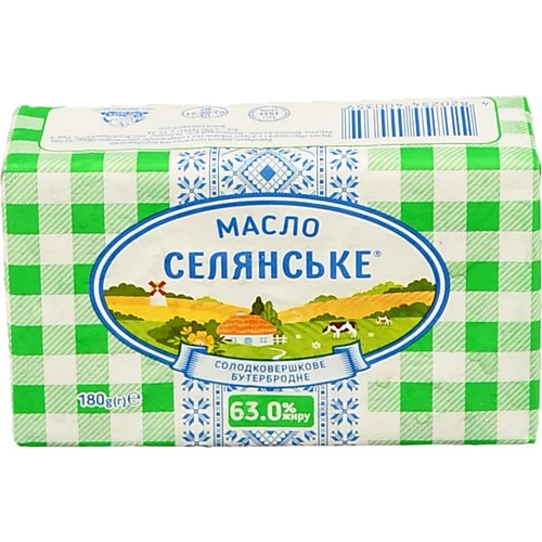 Масло Селянське 63% солодковершкове бутербродне 180г