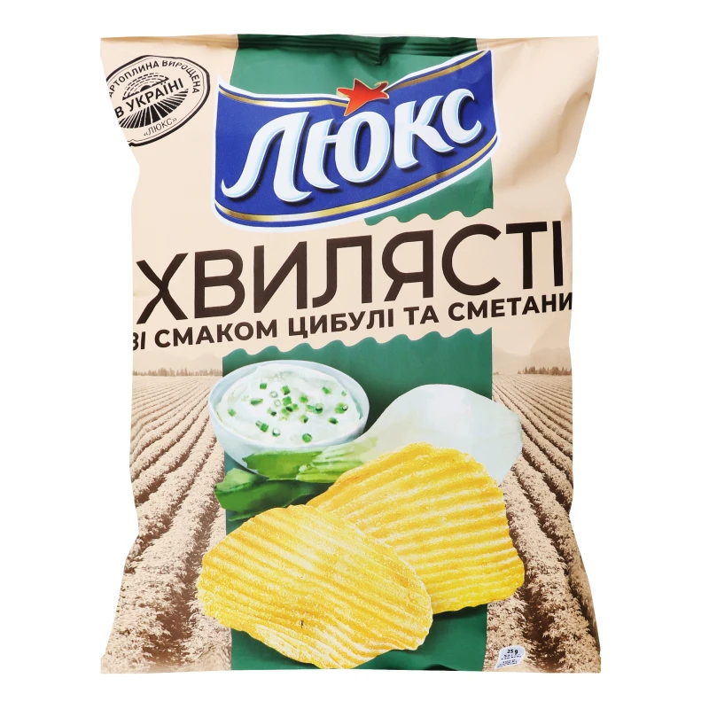 Чіпси Люкс хвилясті зі смаком сметани та цибулі 125г