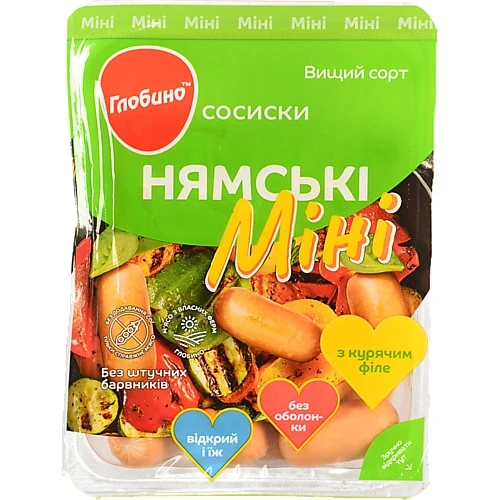 Сосиски з курячим філе Міні Нямські Глобино лоток 350г