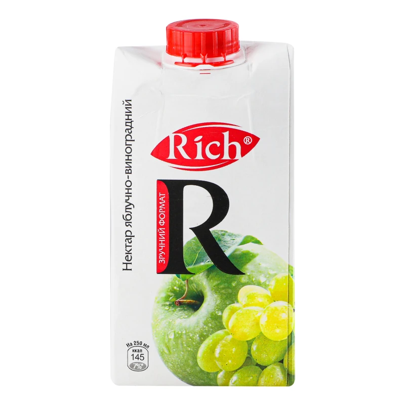 Нектар освітлений купажований стерилізований яблучно-виноградний Rich т/п 0.5л
