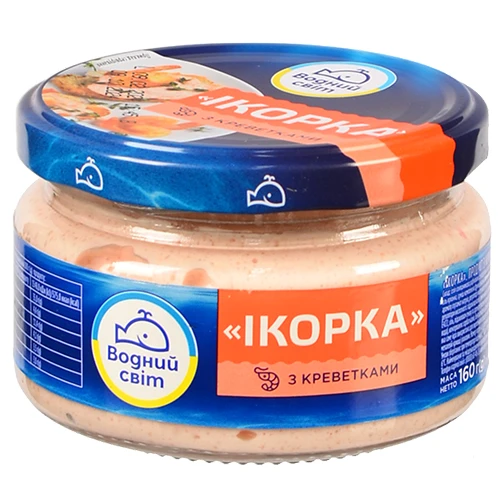 Продукт з ікрою океанічної риби та креветками пастеризований Ікорка Водний світ с/б 160г