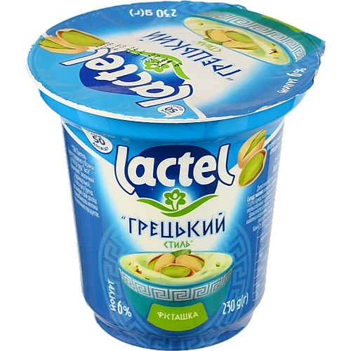 Йогурт 6% Грецький стиль Фісташка Lactel ст 230г