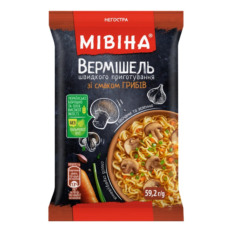 Вермішель Мівіна 59.2г негострий смак грибів
