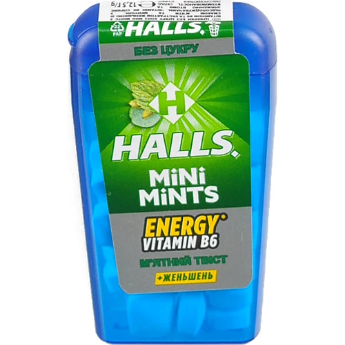 Цукерки без цукру +женьшень М'ятний твіст Mini Mints Halls п/у 12.5г