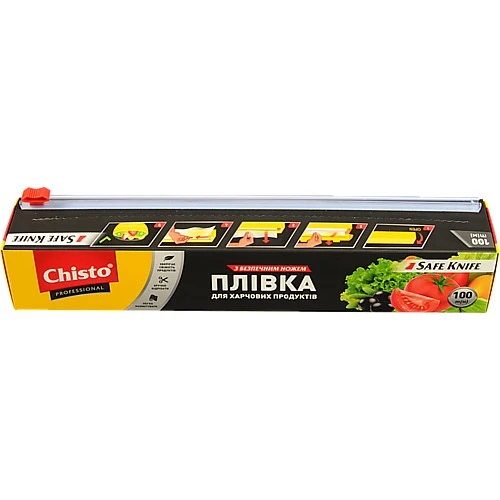 Плівка для харчових продуктів з безпечним ножем 100м Professional Chisto 1шт