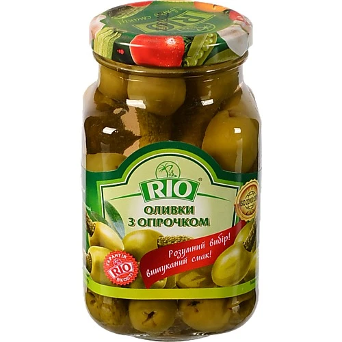 Оливки RIO 300г з огірочком с.б