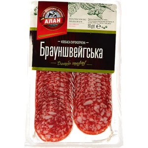 Ковбаса Алан «Брауншвейгська» сирокопчена, вищий ґатунок, нарізка 80 г