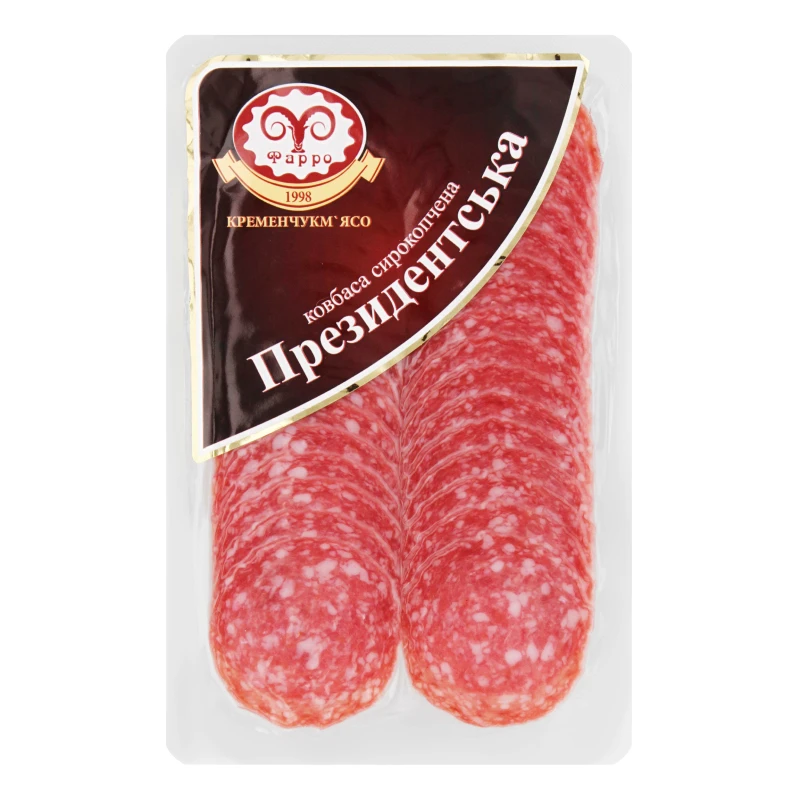 Ковбаса «Фарро» «Президентська» нарізна, сирокопчена, вищий ґатунок, 80 г, вакуумна упаковка