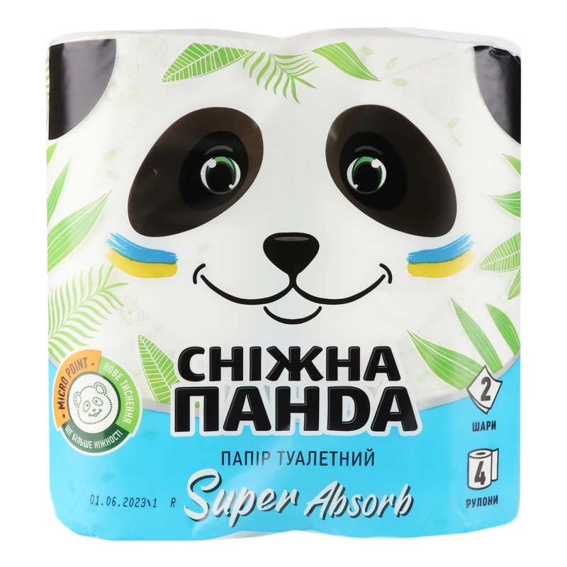 Папір туалетний 2-х шаровий SuperAbsorb Сніжна панда 4шт