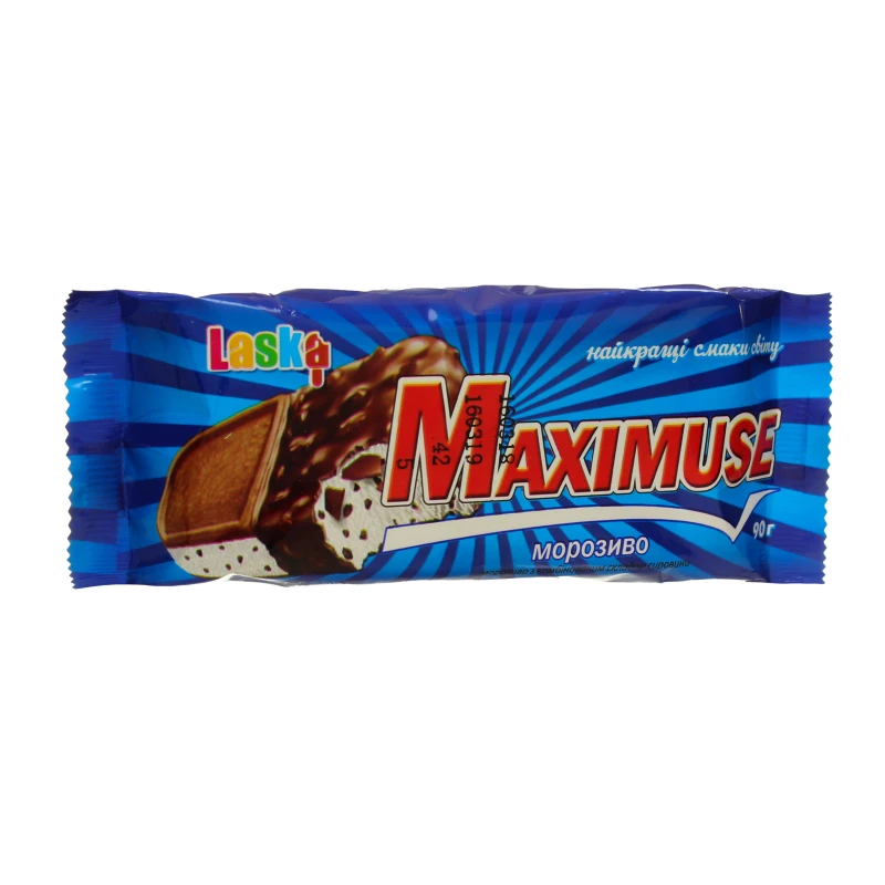 Морозиво 12% з печивом в кондитерській глазурі з арахісом Maximuse Laska м/у 90г