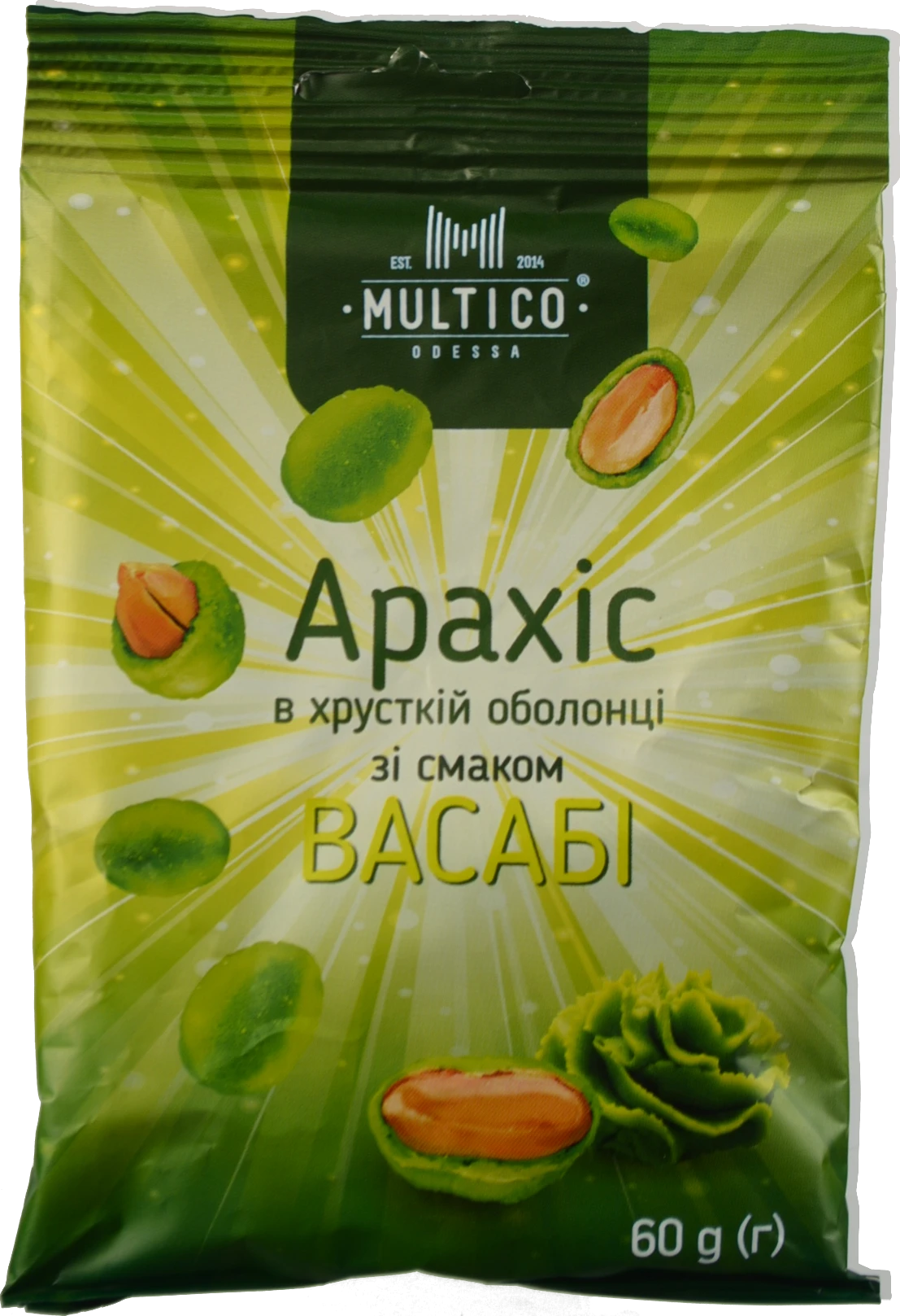 Арахіс Multico 60г смажений солоний хрустка оболонка смак васабі