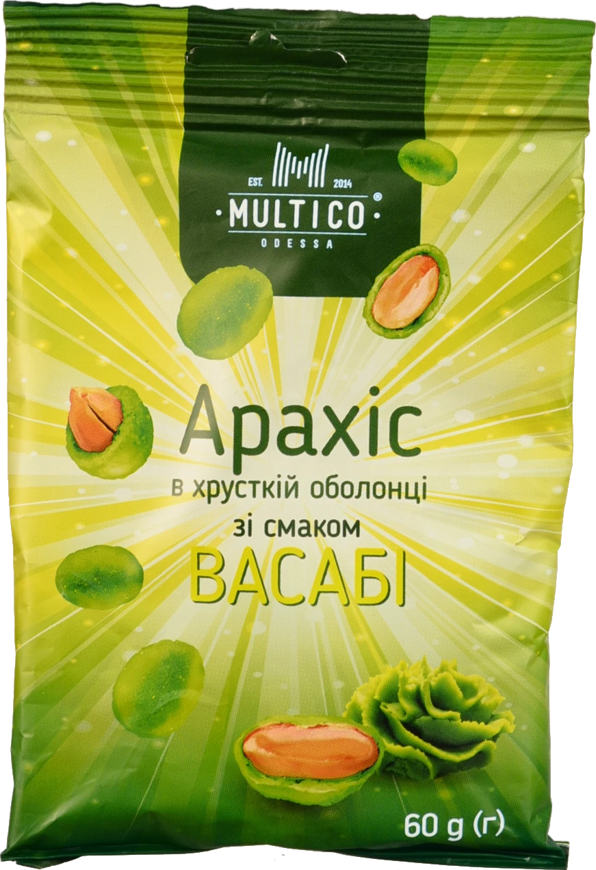 Арахіс Multico 60г смажений солоний хрустка оболонка смак васабі